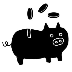 シンプルな豚の貯金箱のモノクロイラスト