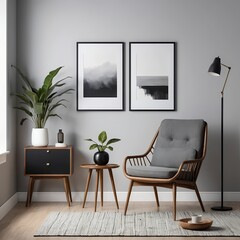 Modern Living Room Interior with Gray Armchair and Minimalist Decor