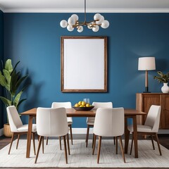 Modern Dining Room Interior with Blank Frame Mockup