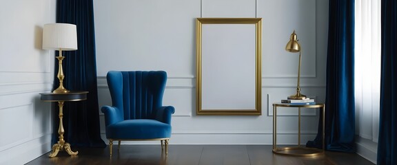 Elegant Blue Velvet Armchair in Classic Interior