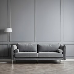 Modern Gray Sofa in Gray Room Interior