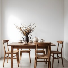 Minimalist Dining Room Interior with Wooden Table and Chairs