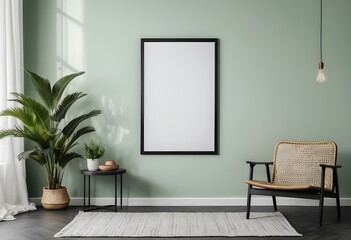 Modern Living Room Interior with Blank Canvas and Armchair