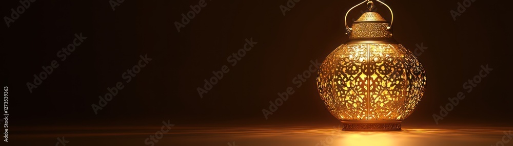 Poster illuminated golden lantern with intricate design