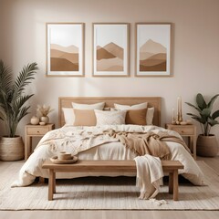 Bohemian Beige Bedroom Interior Design