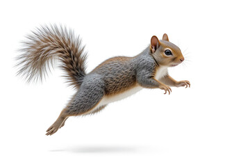 Obraz premium Jumping Grey Brown Squirrel on White Background