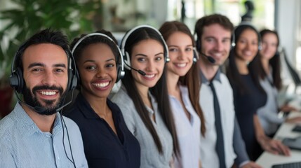 Obraz premium Empowering customer service excellence a diverse team of agents collaborating in a dynamic office environment to enhance customer satisfaction