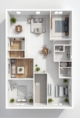 Fototapeta premium Modern Two-Bedroom Apartment Floor Plan, Top View