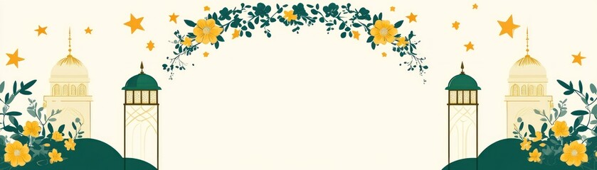 Obraz premium Islamic art featuring mosques towers and a floral arch