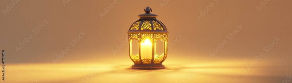 Poster illuminated ornate lantern glowing warmly in desert setting