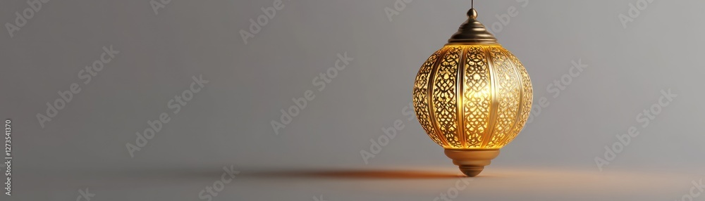 Poster elegant gold lantern with intricate design hangs illuminating