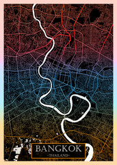 Bangkok City Street Map, downtown printable Landmarks, print city painting, travel art, city banner, modern city, urban city art, background abstract city