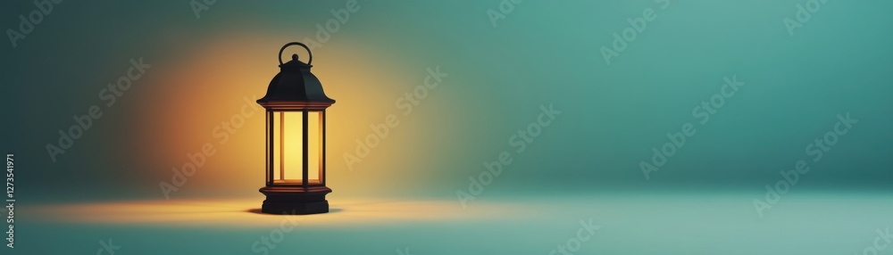 Poster classic lantern illuminates a serene and gradient teal background