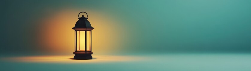 Classic lantern illuminates a serene and gradient teal background