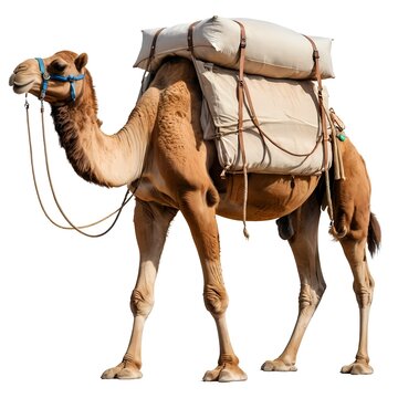 Loaded Camel on White Background