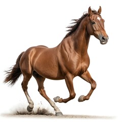 Naklejka premium Chestnut Horse Galloping on White Background