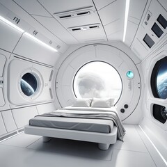 Futuristic Spaceship Bedroom with Earth View