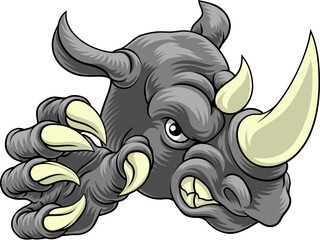 A rhino or rhinoceros mean, angry cartoon animal sports mascot © Christos Georghiou
