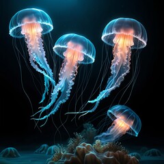 Obraz premium Glowing Jellyfish Swarm