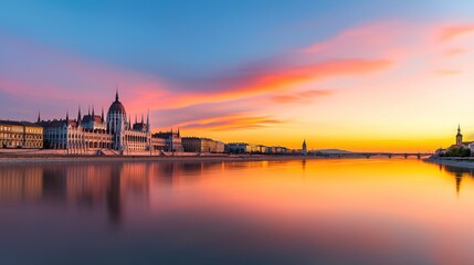 Naklejka premium Cityscape Sunset Reflection