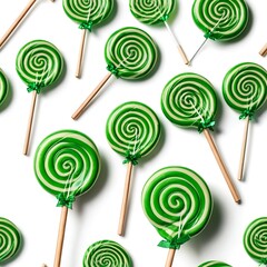 Green Swirl Lollipops on White Background