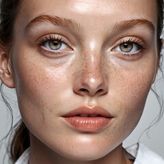 Fototapeta premium Close-up Portrait of a Young Woman with Freckles