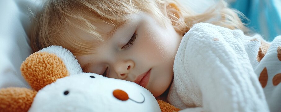 World Sleep Day Concept. Sweet Child Sleeping with Soft Toy on Cozy Bed