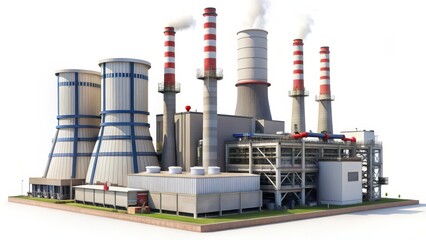 Industrial Power Plant, 3D Model, White Background