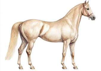 Obraz premium Elegant Golden Horse Illustration Equine Standing Gracefully Digital Artwork Detailed Rendering Style