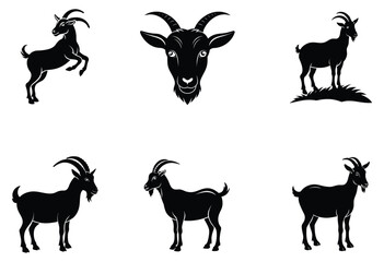 Set of goat silhouettes on white background