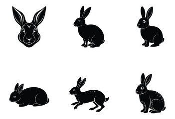 Set of rabbits Silhouette on white background