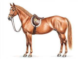 Equine Elegance Saddle Horse Detailed Equine Artistry in Watercolor Detailed Anatomical Study