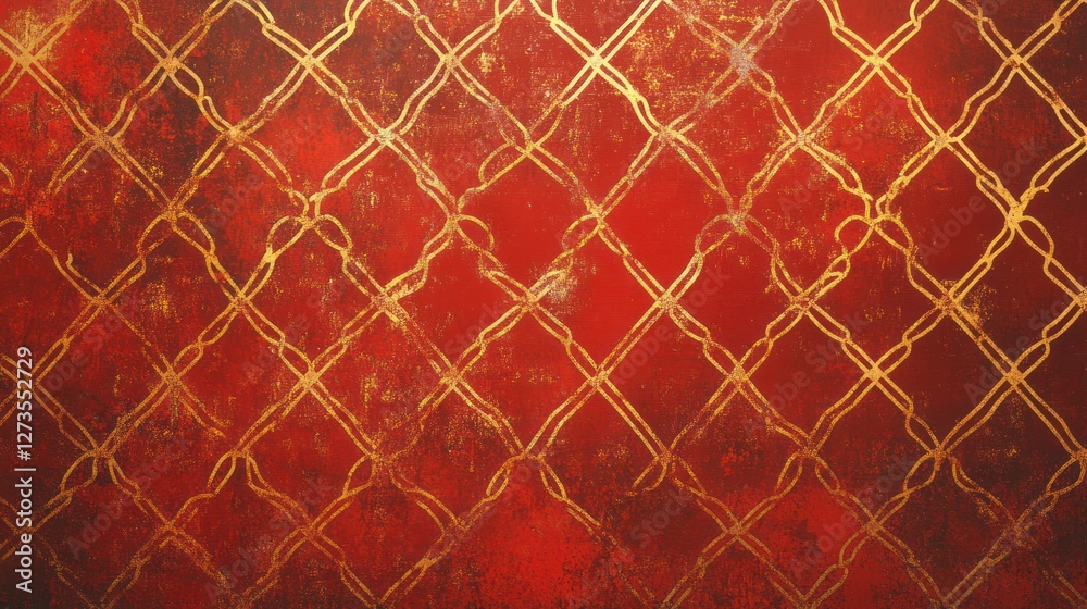 Aufkleber Red background with gold lattice design overlay