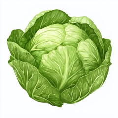 Obraz premium Vibrant green cabbage with layered leaves isolated. Signifying healthy eating and fresh produce; ideal for nutrition and agriculture-themed projects.