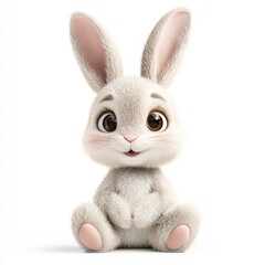 Obraz premium Cute bunny with fluffy fur against white backdrop, perfect for spring themes. Symbolizes innocence and Easter celebrations for holiday marketing campaigns and children's books.