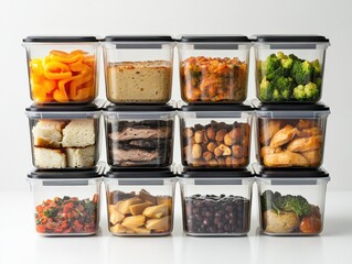 A weekly diabetic meal prep setup with containers filled with balanced meals. Featuring planning and nutrition