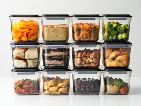 A weekly diabetic meal prep setup with containers filled with balanced meals. Featuring planning and nutrition