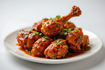 Fototapeta premium Tasty Tandoori Chicken Plate on White Background
