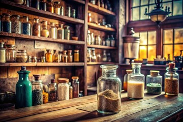 Antique Apothecary Jar:  Theriac Poison in Vintage Pharmacy Setting