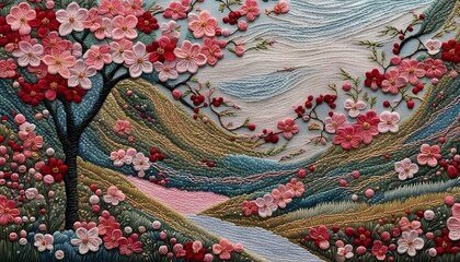 Beautiful Spring Blossom Embroidery Art