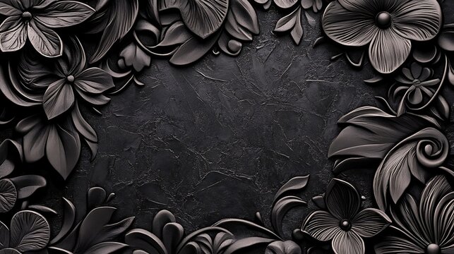 Dark Floral Frame Design Elegant Black Artwork