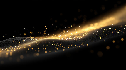 Abstract golden light particles flowing gracefully against a dark background