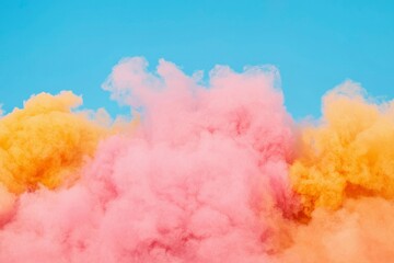Fototapeta premium Colorful smoke cloud against blue sky; concept for environmental pollution or design