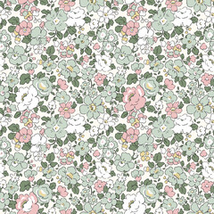 Liberty pattern. Millefleurs Elegant hand drawn floral pattern with small flowers © Zenina-Lembrik