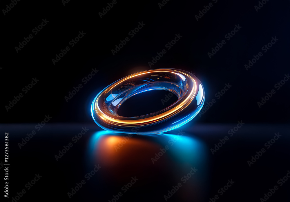 Aufkleber shenzhen, china - unknown date : a luminous ring object with vibrant blue and orange neon light rest
