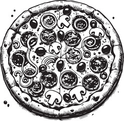 Pizza round mushrooms hand drawn vector illustration