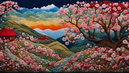 Beautiful Spring Blossom Embroidery Art