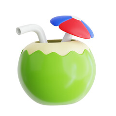 Refreshing Green Coconut Drink with Straw