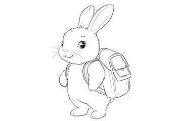 Obraz premium Rabbit with a backpack, ready for a picnic. Cute Cartoon Character Design and Computer Game. Coloring Book Outline Set.