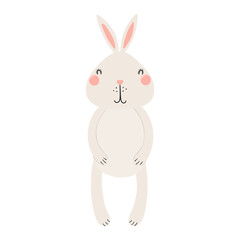Cute Easter bunny, little rabbit character illustration. Hand drawn flat style design, isolated vector. Holiday clip art, kids print element, seasonal card, banner, poster